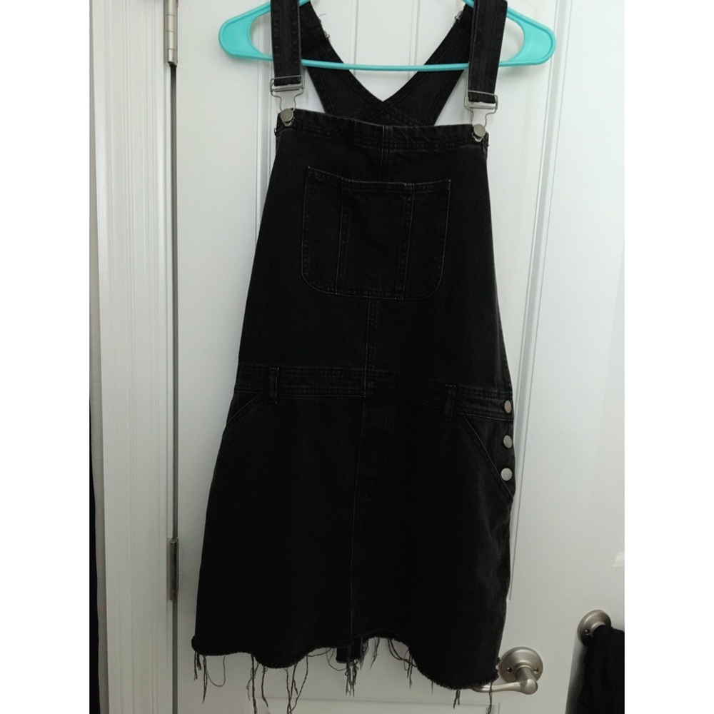Black Overall Skirt with Frayed Hem